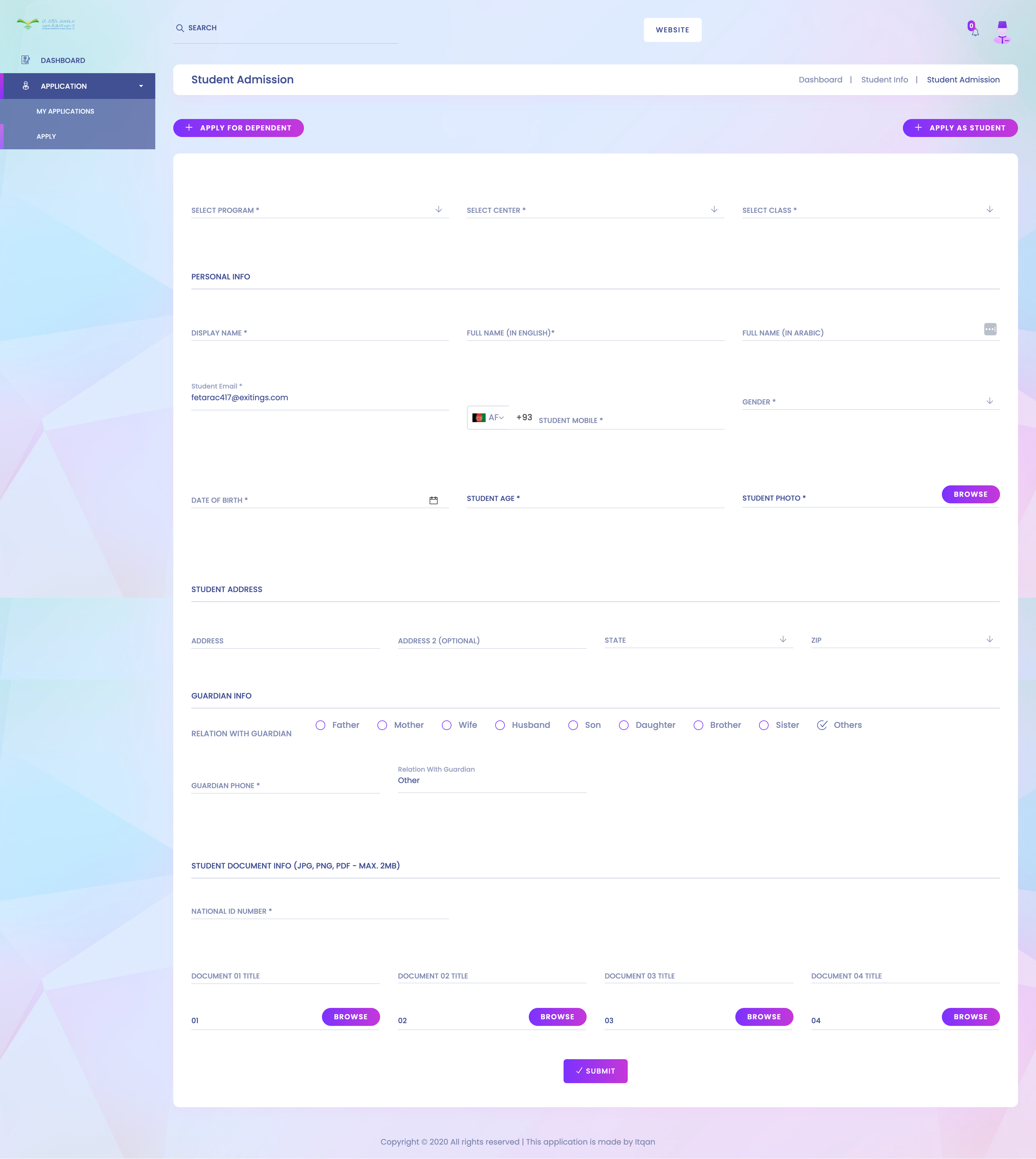 Application Dashboard